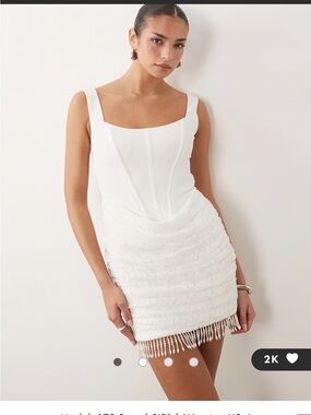 ASOS White Mini Dress with Square Neck and Tassel Trim
